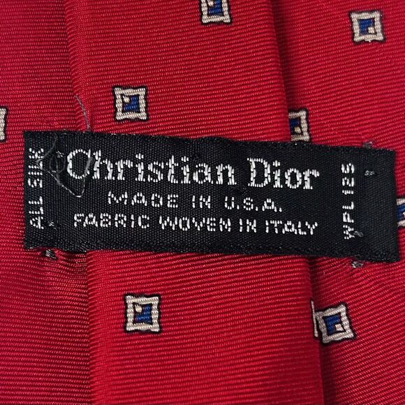Christian Dior Vintage 100% Silk Necktie Geometric Red Gold Tie 57 1/4 x 3 1/2 - Picture 3 of 3